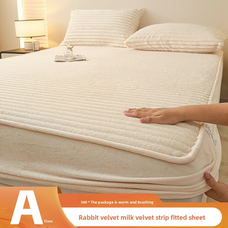 Fitted Bed Sheets Deep Pocket - Imitation Rabbit Plush Winter Fitted Bed