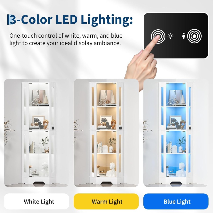 Corner display cabinet for liv - Lighting recension och pris